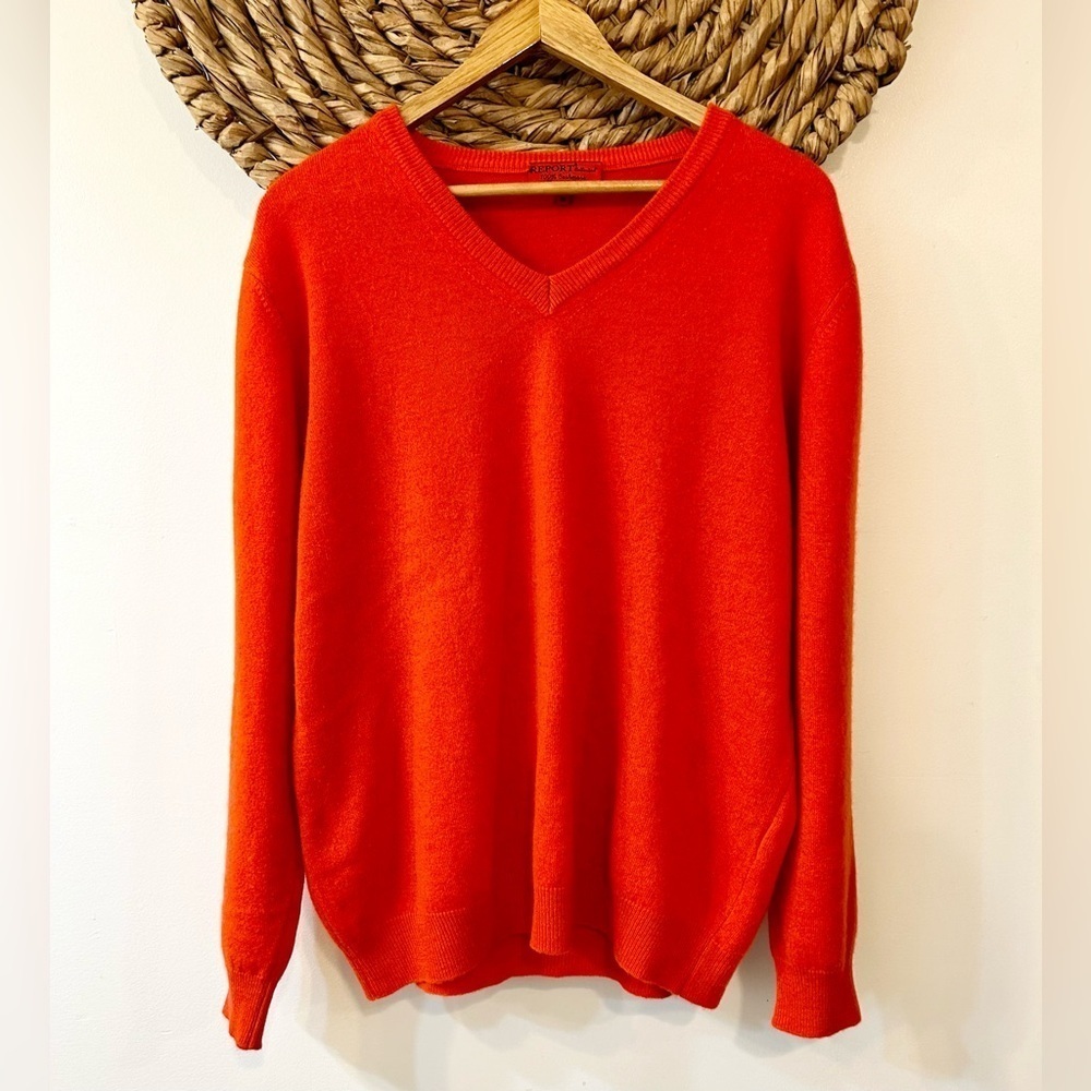 Report Collection 100% Cashmere V-Neck Sweater Red-Orange Size Medium